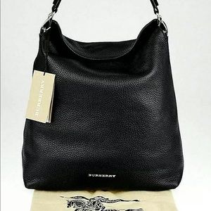 AUTHENTIC  BURBERRY Black Leather Hobo Bag